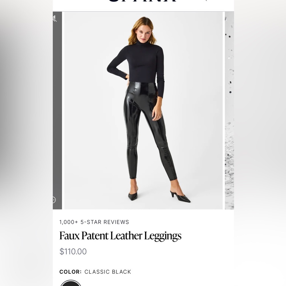 Spanx faux patent leather leggings in black in a size small